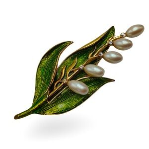 Monet Lily of the Valley Faux Pearl and Rhinestone Floral Boutonniere Brooch